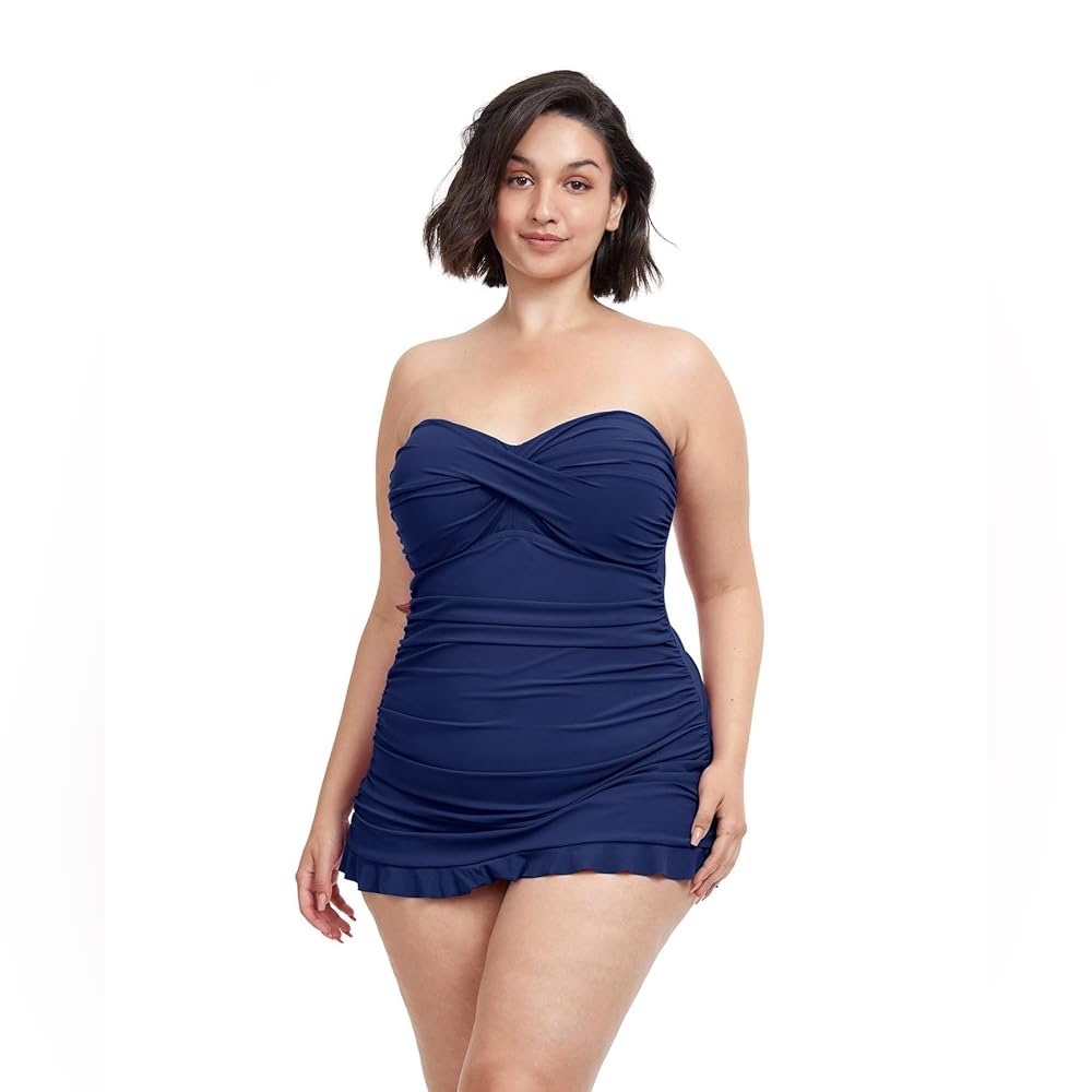 Profile By Gottex Navy Strapless One Piece Swimsuit With Skirt Size 22W